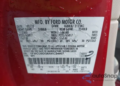 2010 Ford Escape Xlt z USA, uszkodzony, nr VIN 1FMCU9DG8AKC24907